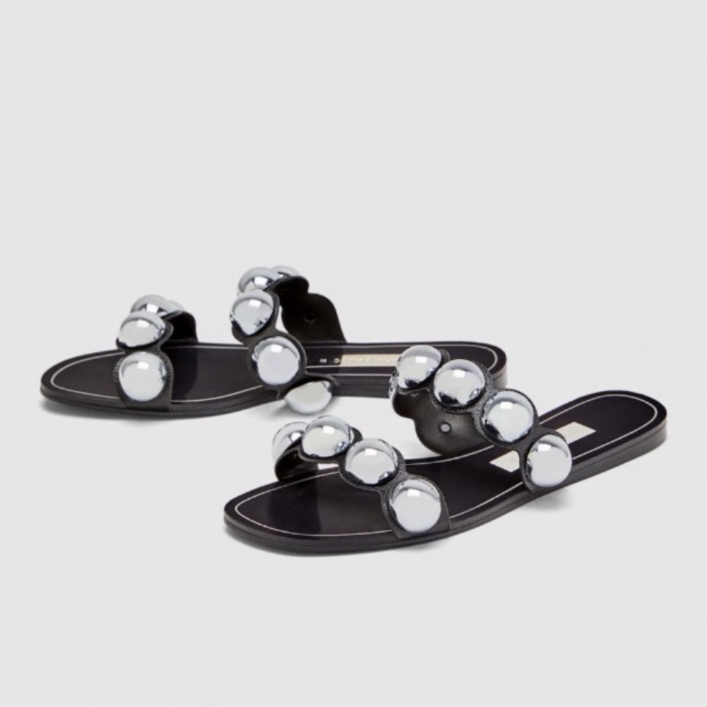 Zara slides with metallic detail NWT